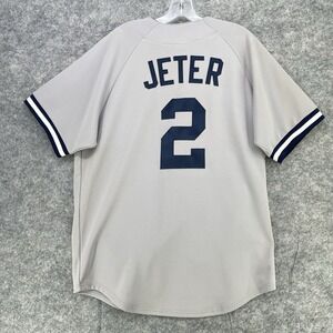 VTG Derek Jeter New York Yankees Majestic jersey Large Gray #2 Sewn Logo RARE
